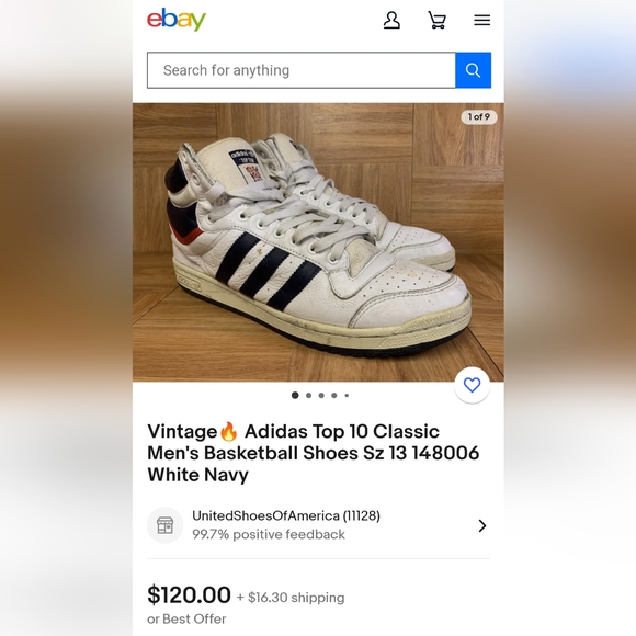 RETRO! Classic Adidas Originals Top Ten Hi Mens Leather Athletic sneaker size 7. - Picture 4 of 11